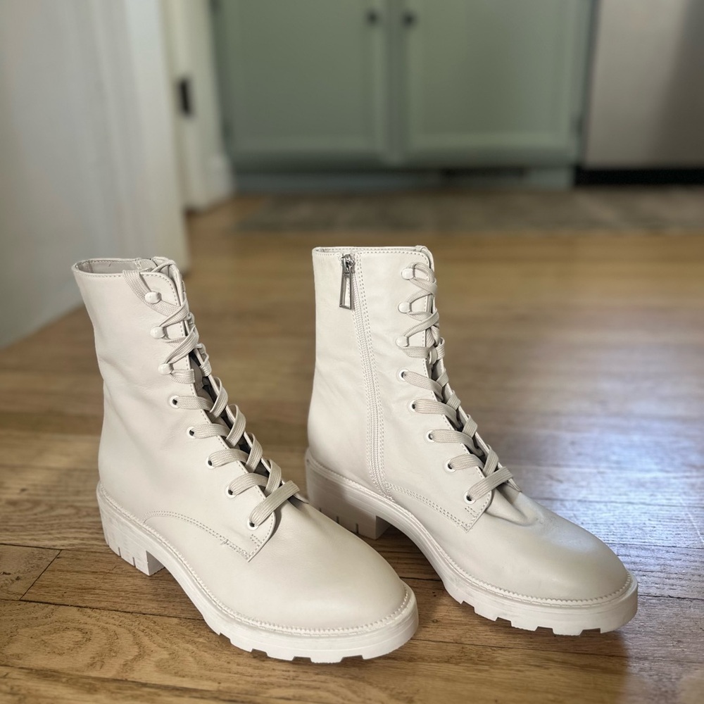 Dolce Vita CLEAR Sustainable Lottie Combat Boot, Ivory Size 9